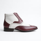 Men's Burgundy and White Wingtip Leather Spectator Boots — Scott