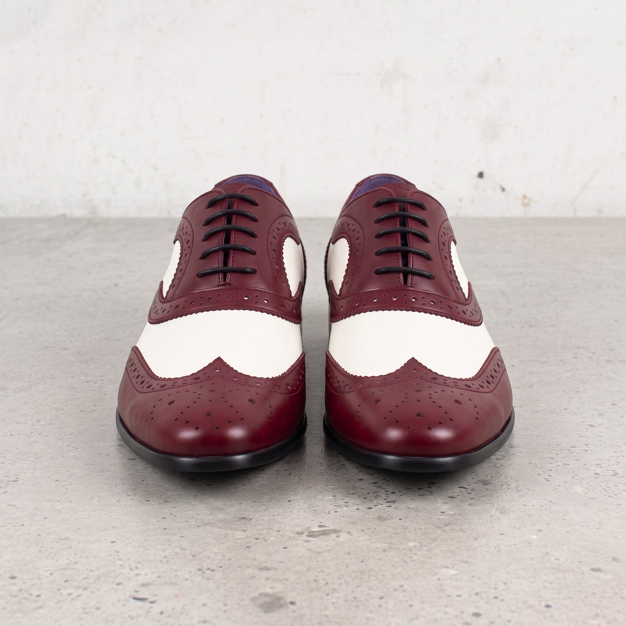 Men's Burgundy and White Wingtip Leather Spectator Oxfords — Bardolph