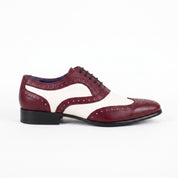 Men's Burgundy and White Wingtip Leather Spectator Oxfords — Bardolph