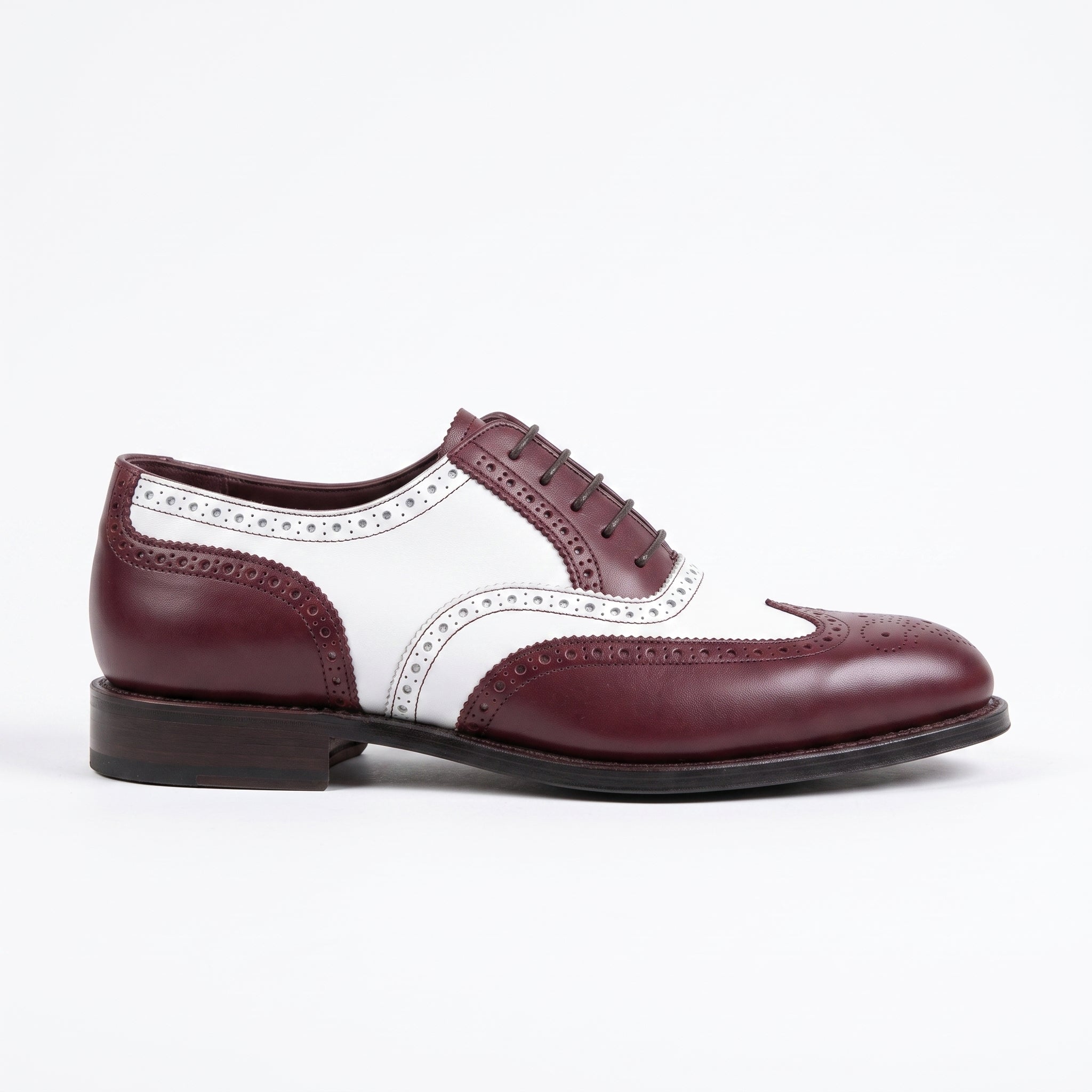 Men's Burgundy and White Wingtip Leather Spectator Oxfords — Gatton