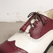 Men's Burgundy and White Wingtip Leather Spectator Oxfords — Wedgwood