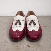Men's Burgundy and White Wingtip Leather Tassel Loafers — Rowe