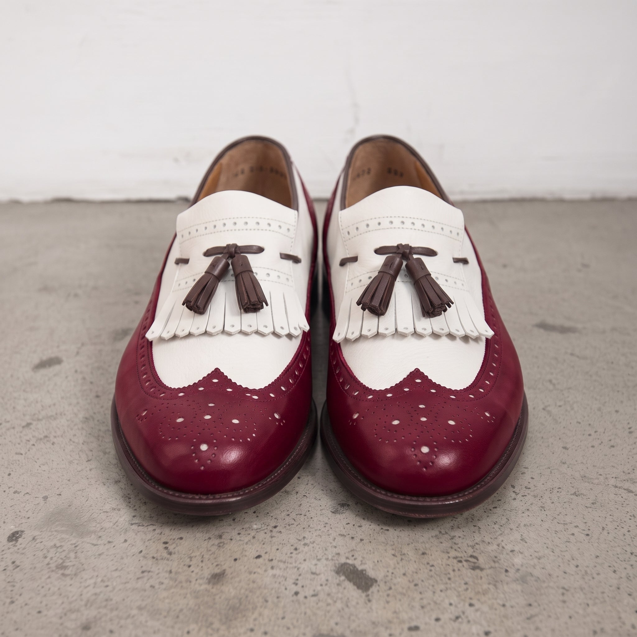 Men's Burgundy and White Wingtip Leather Tassel Loafers — Rowe