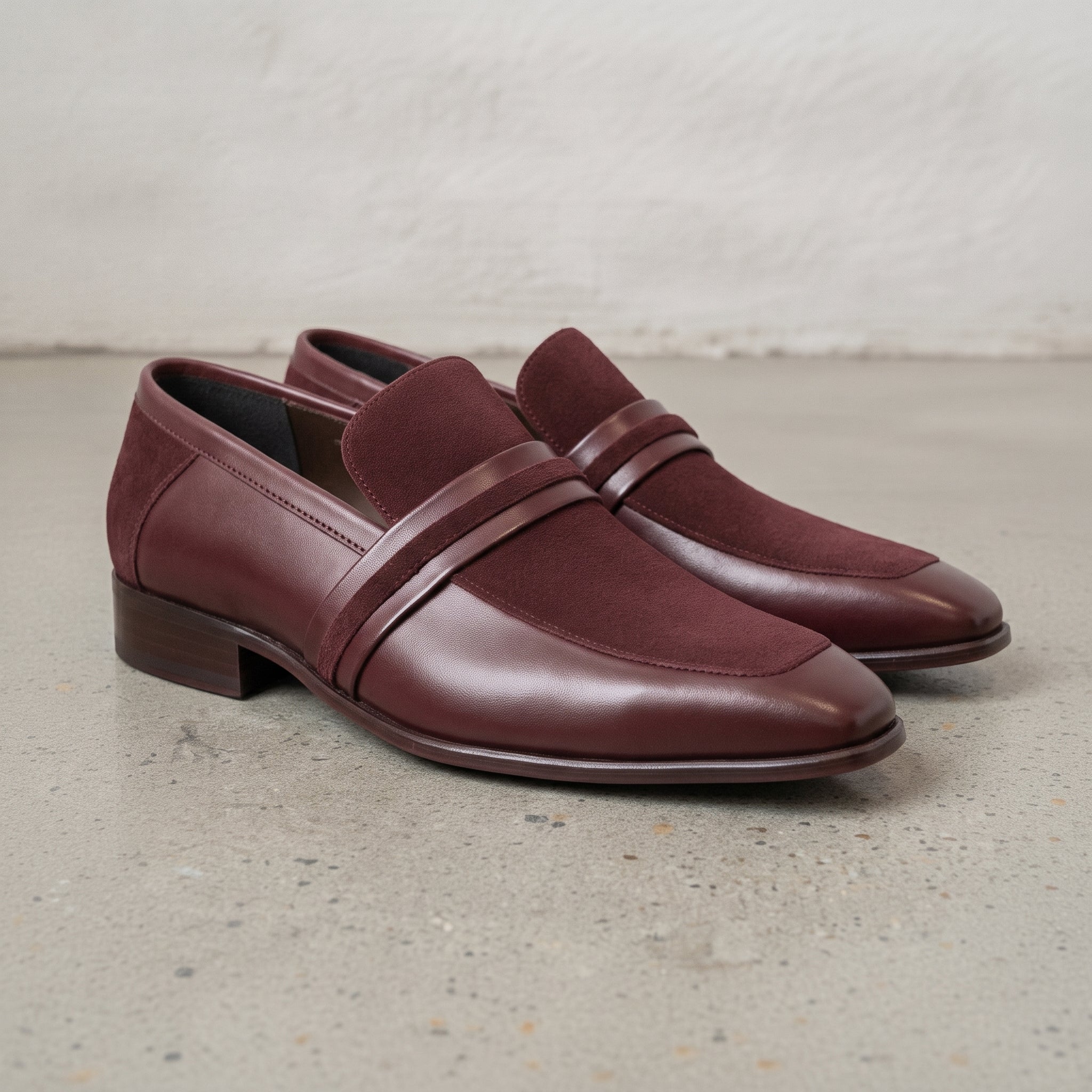 Men's Burgundy Plain-Toe Leather Loafers — Herston