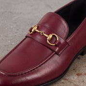 Men's Burgundy Apron-Toe Leather Bit Loafers — Bateson