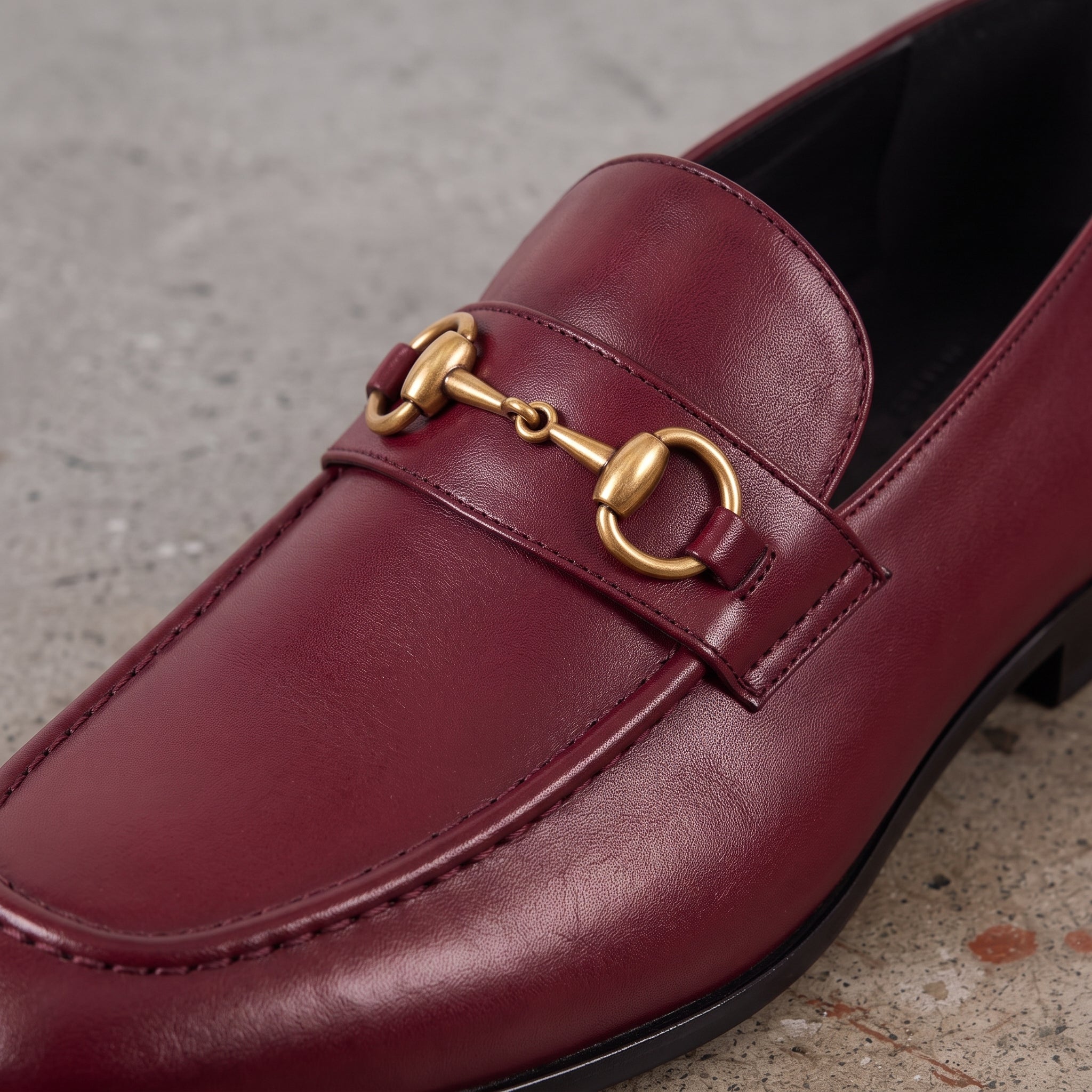 Men's Burgundy Apron-Toe Leather Bit Loafers — Bateson