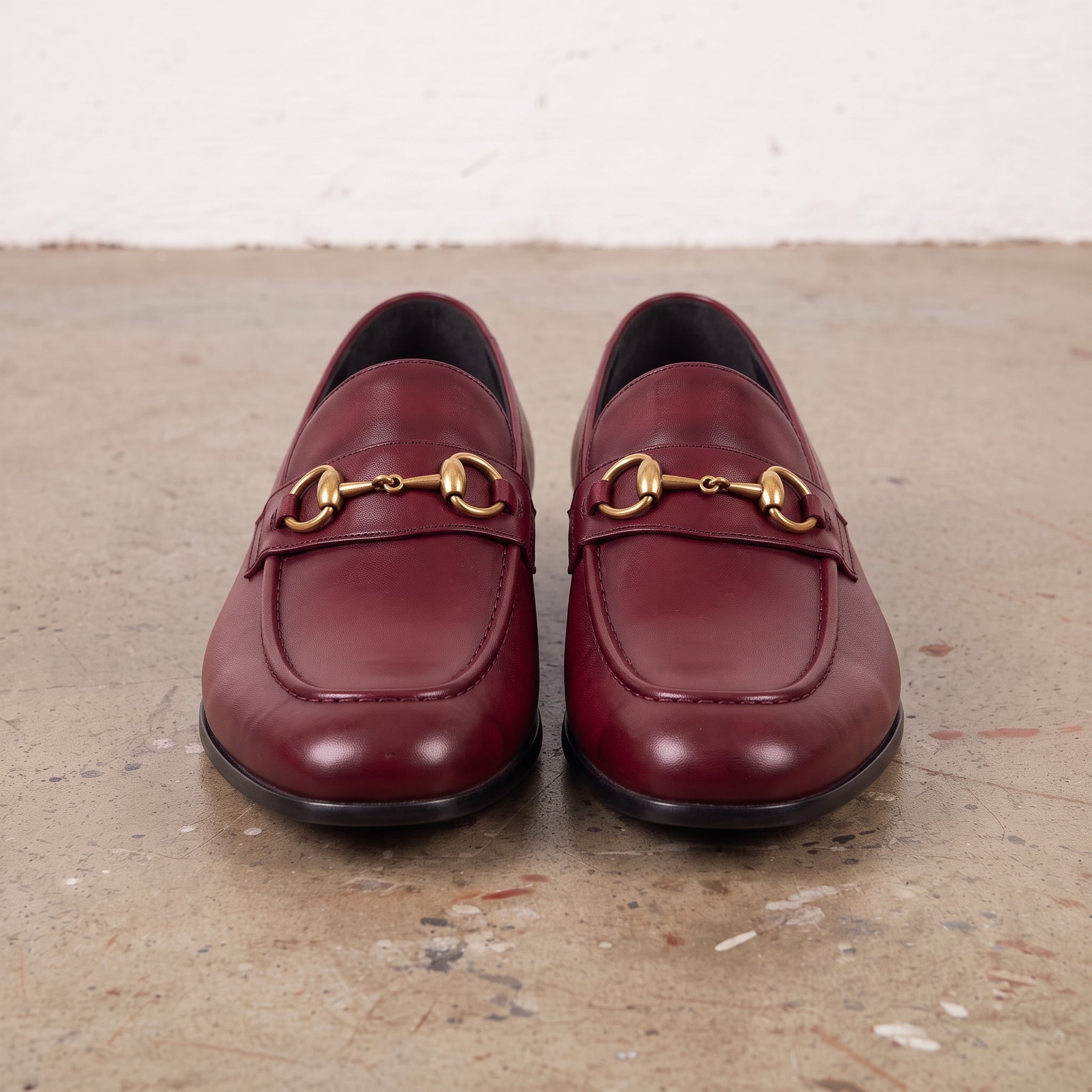 Men's Burgundy Apron-Toe Leather Bit Loafers — Bateson