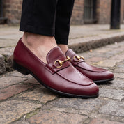 Men's Burgundy Apron-Toe Leather Bit Loafers — Bateson