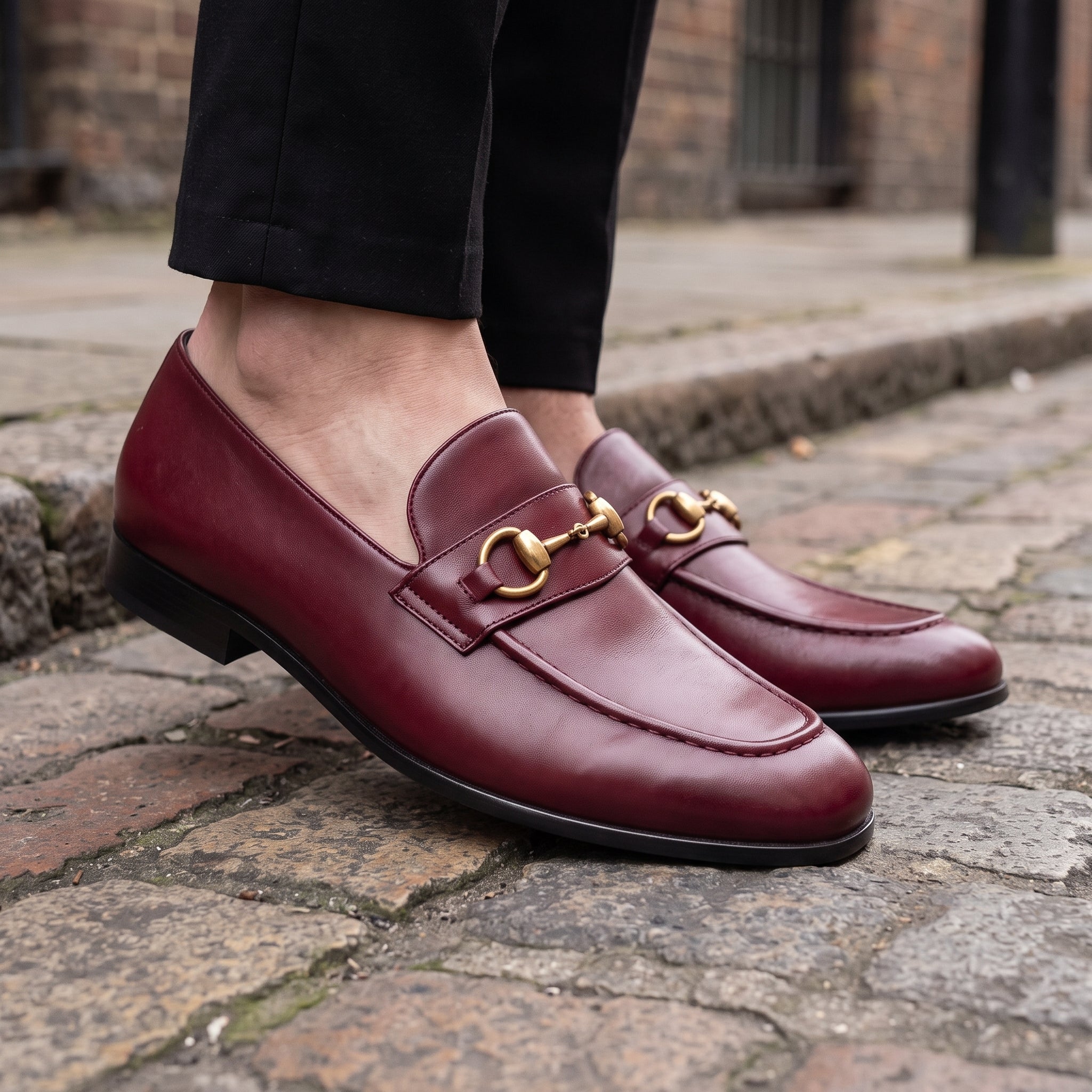 Men's Burgundy Apron-Toe Leather Bit Loafers — Bateson