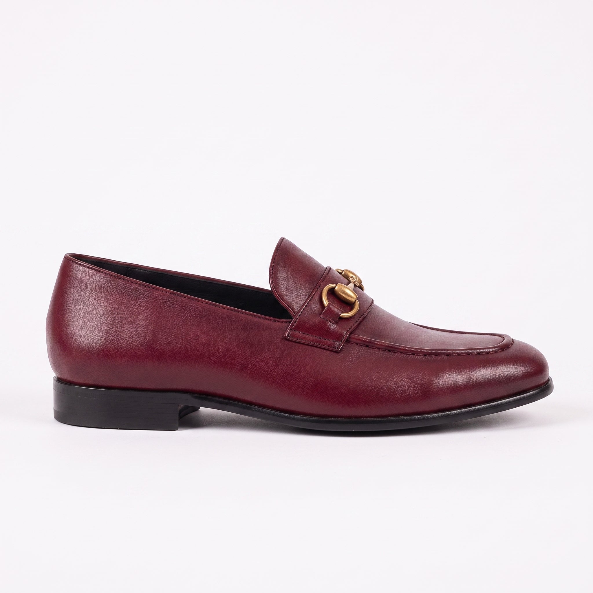 Men's Burgundy Apron-Toe Leather Bit Loafers — Bateson