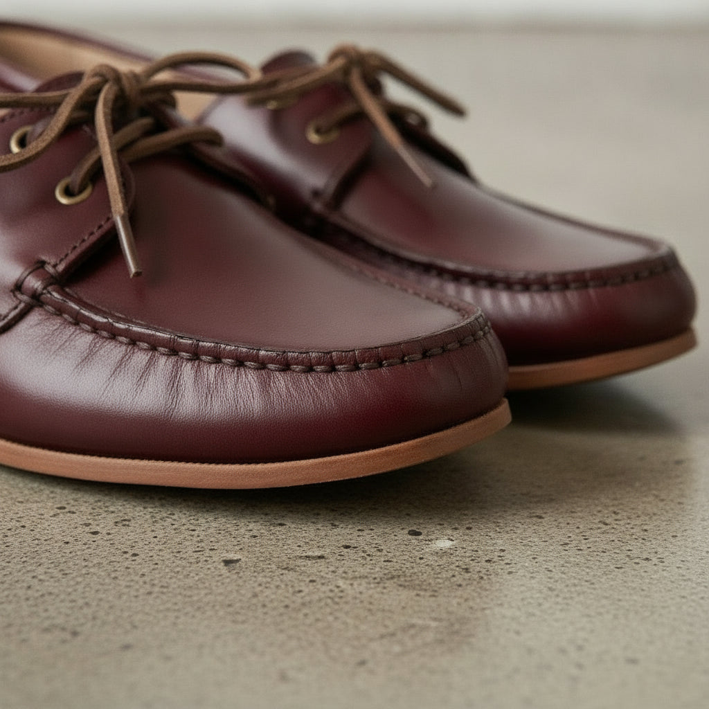 Men's Burgundy Apron-Toe Leather Boat Loafers — Lenham