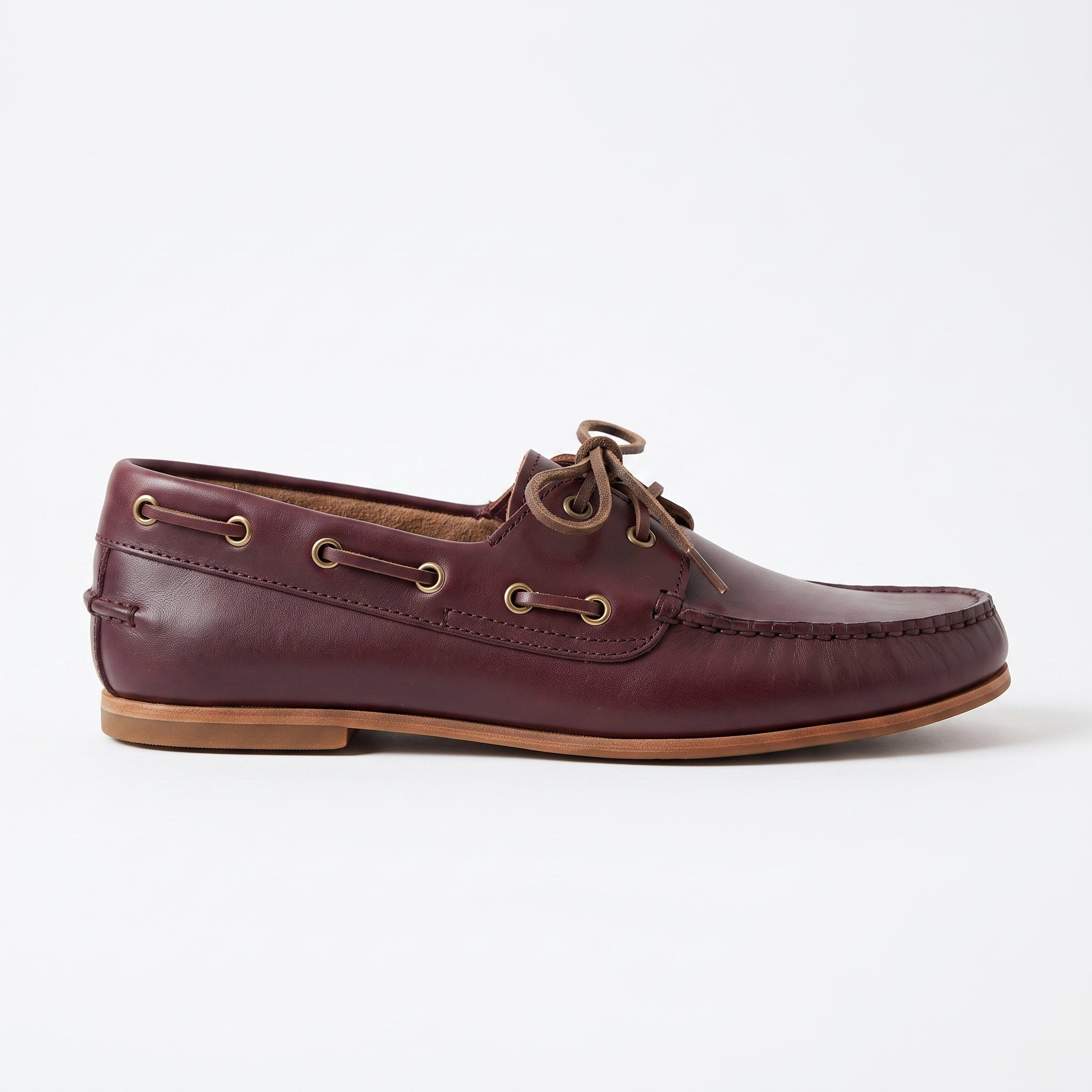 Men's Burgundy Apron-Toe Leather Boat Loafers — Lenham