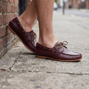 Men's Burgundy Apron-Toe Leather Boat Loafers — Lenham