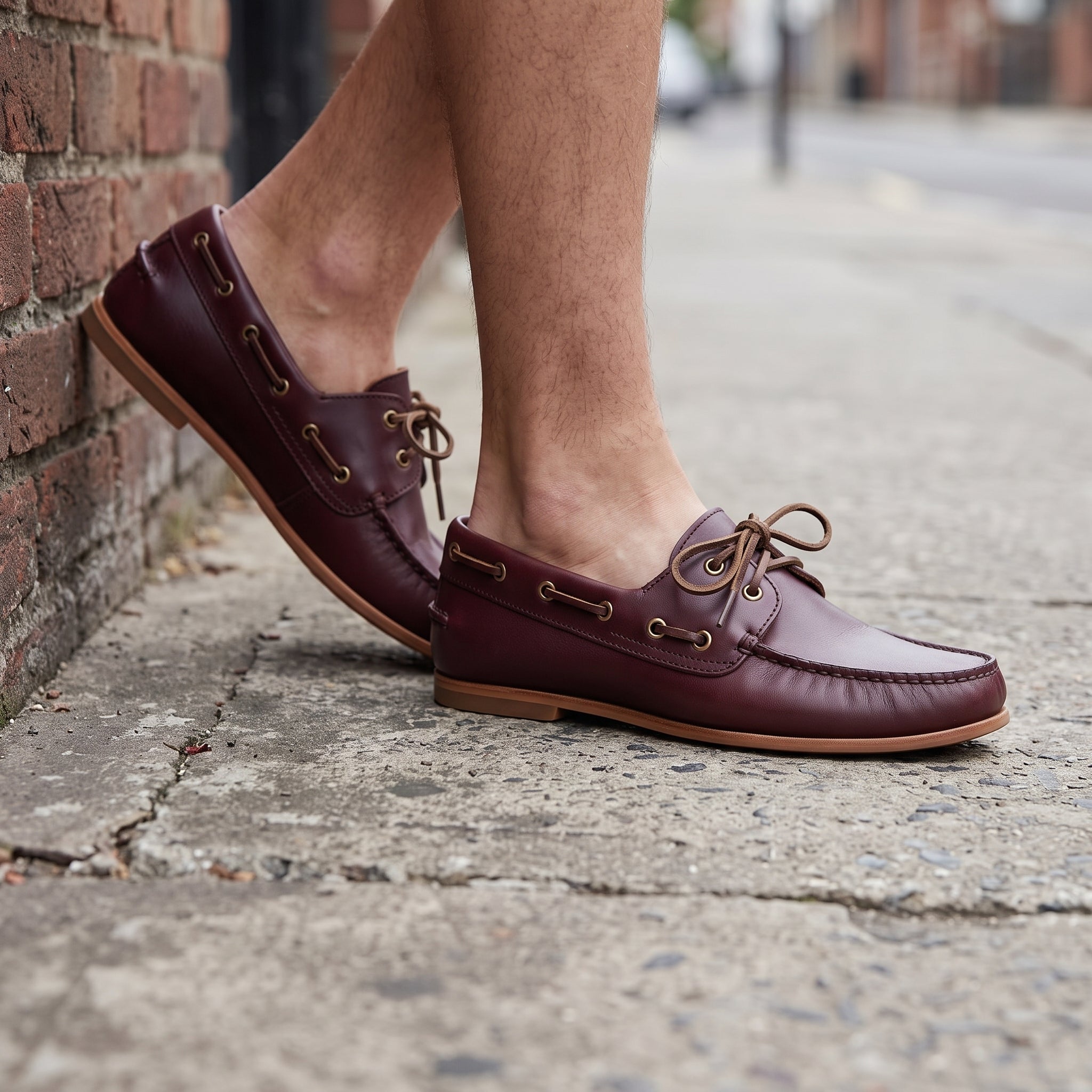 Men's Burgundy Apron-Toe Leather Boat Loafers — Lenham