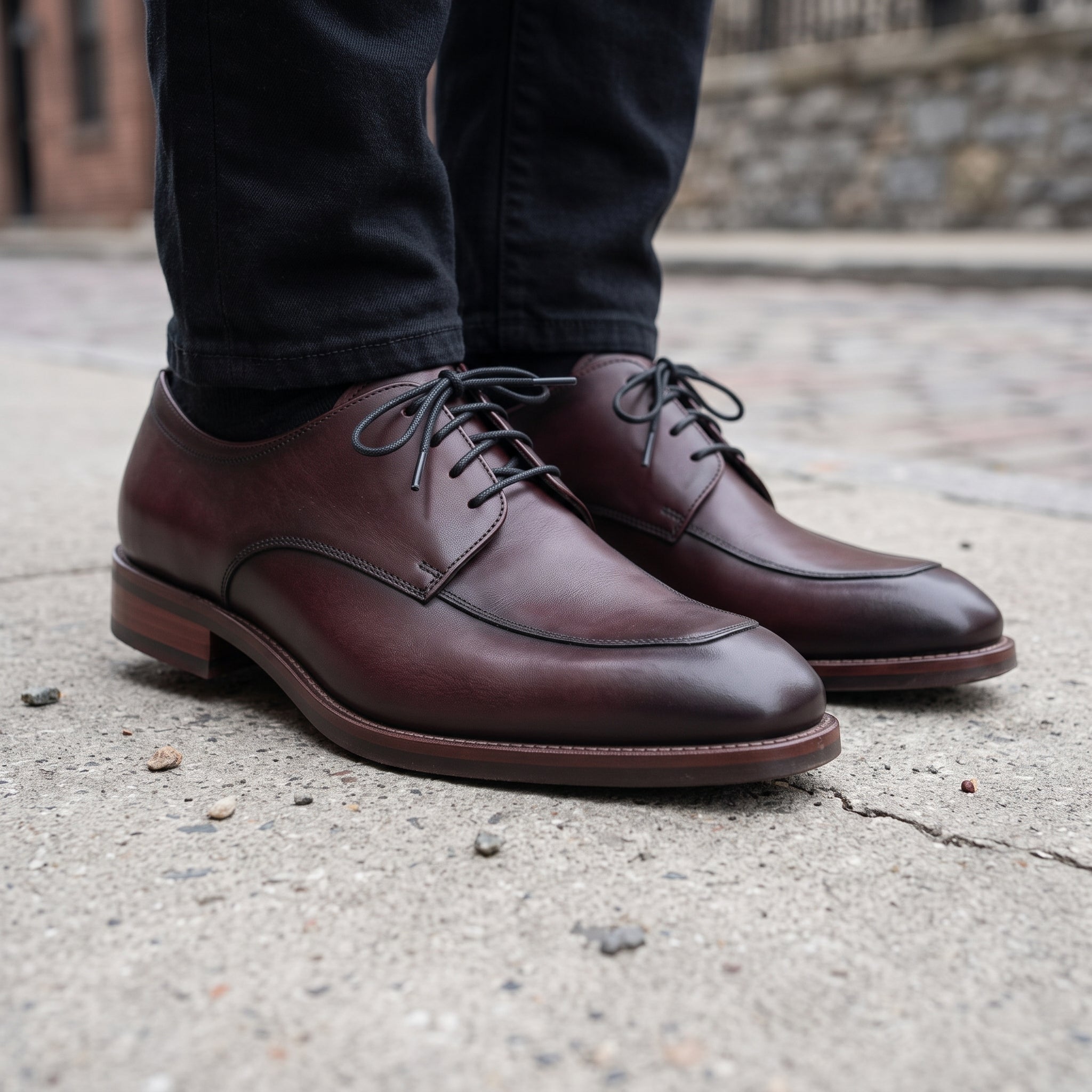 Men's Burgundy Apron-Toe Leather Derbys — Pennington