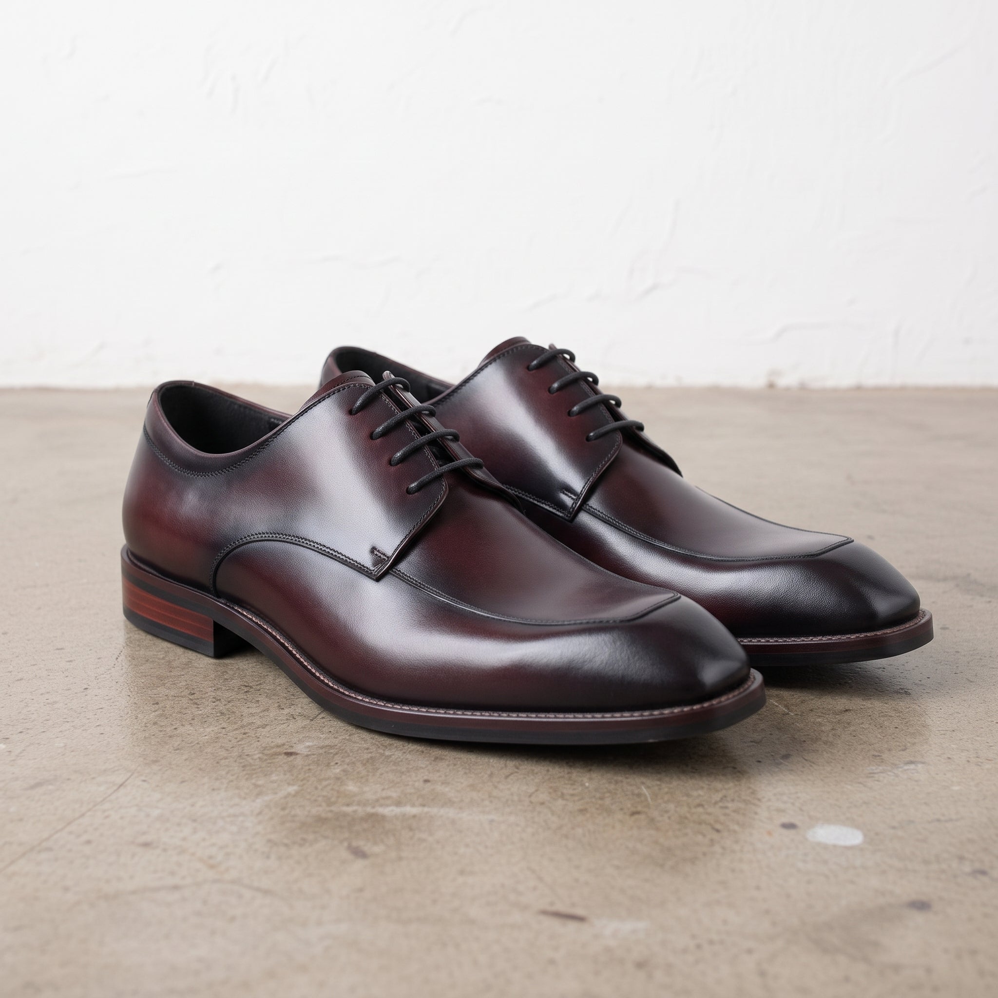 Men's Burgundy Apron-Toe Leather Derbys — Pennington