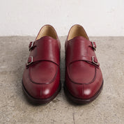 Men's Burgundy Apron-Toe Leather Double Monk Strap Shoes — Hawkins