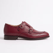 Men's Burgundy Apron-Toe Leather Double Monk Strap Shoes — Hawkins