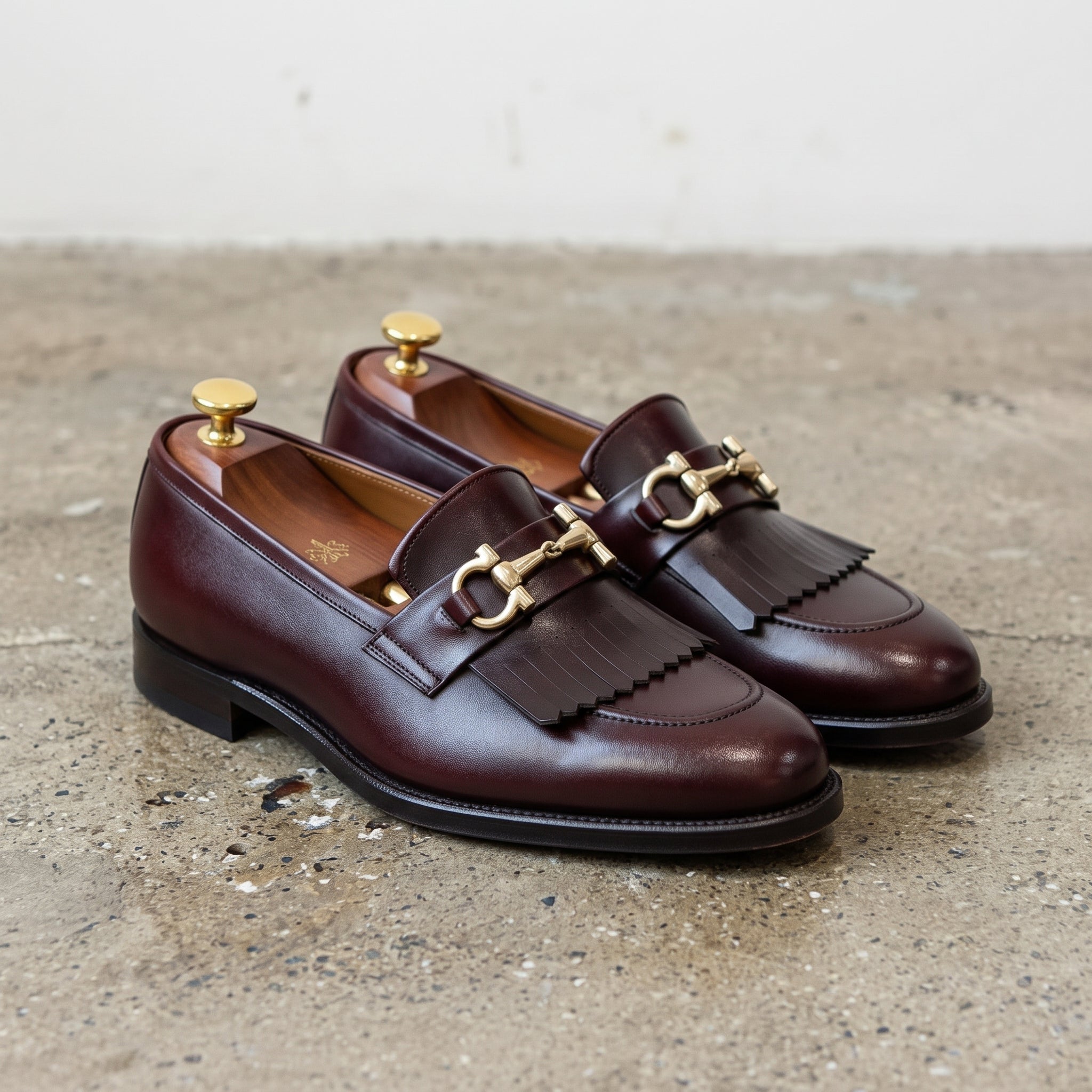 Men's Burgundy Plain-Toe Leather Bit Loafers — Dursley
