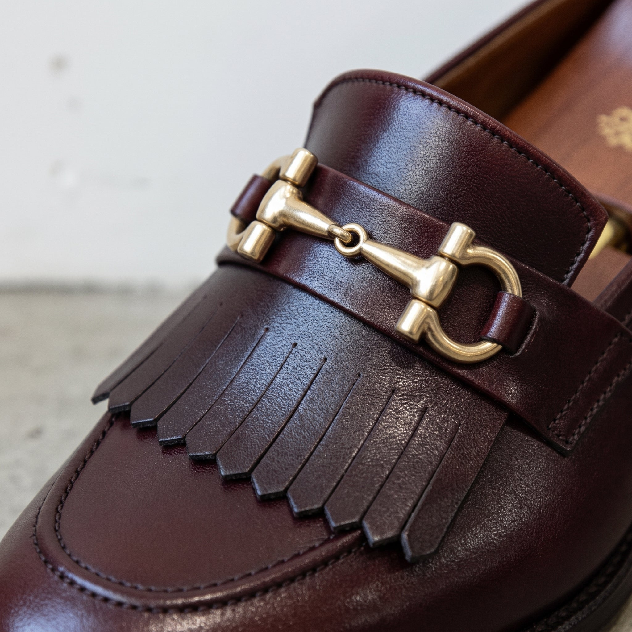 Men's Burgundy Plain-Toe Leather Bit Loafers — Dursley