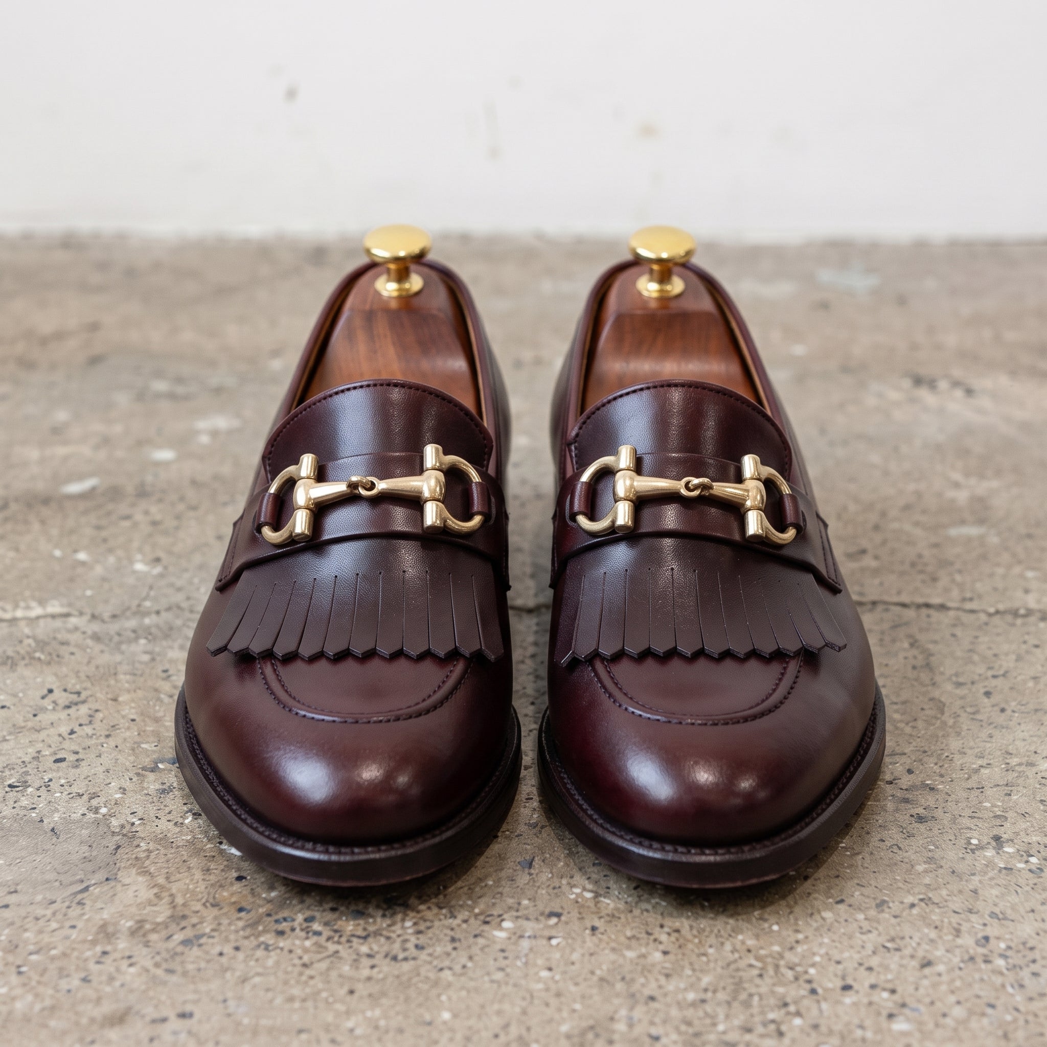 Men's Burgundy Plain-Toe Leather Bit Loafers — Dursley