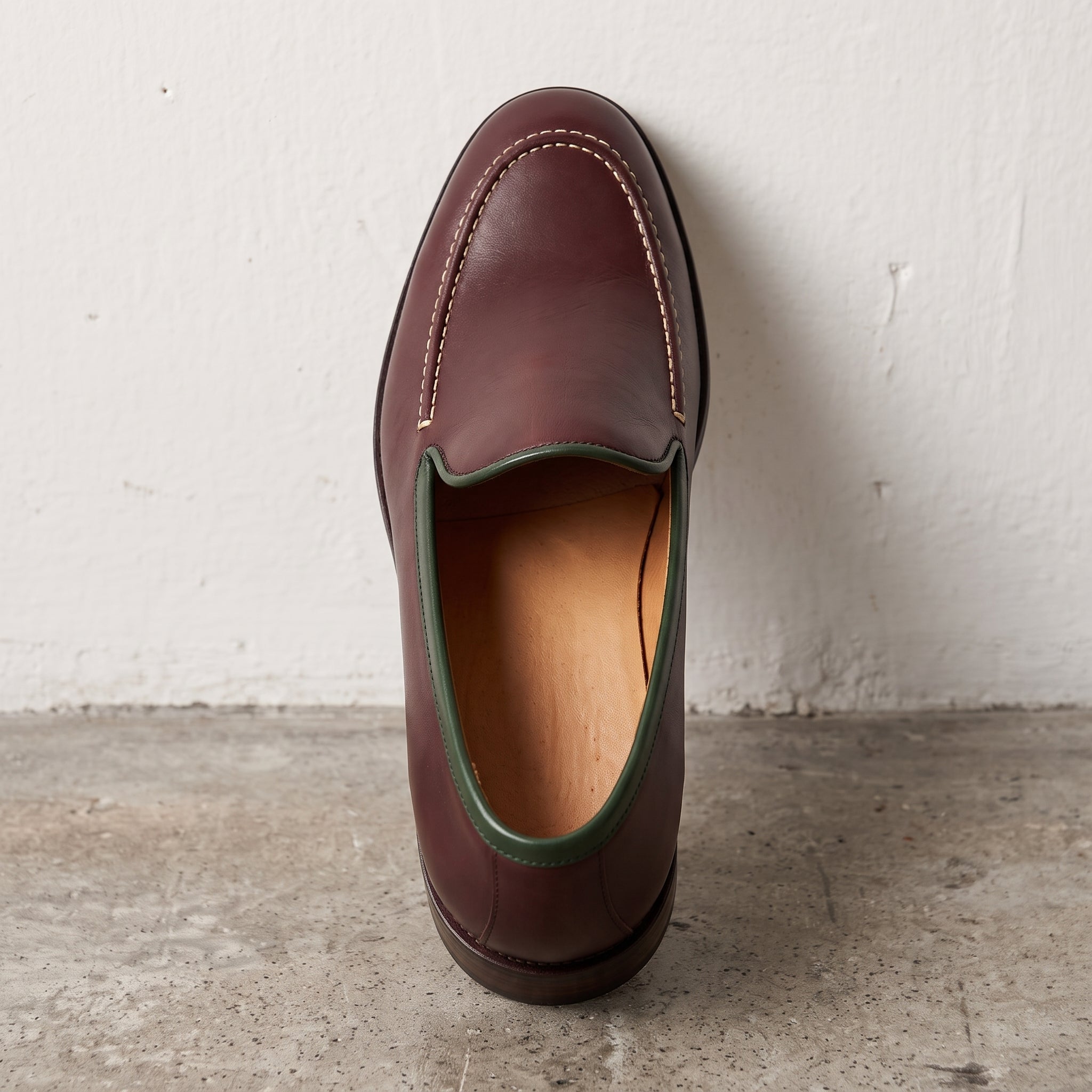 Men's Burgundy Apron-Toe Leather Loafers — Acrum
