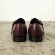 Men's Burgundy Apron-Toe Leather Monk Strap Shoes — Axmouth