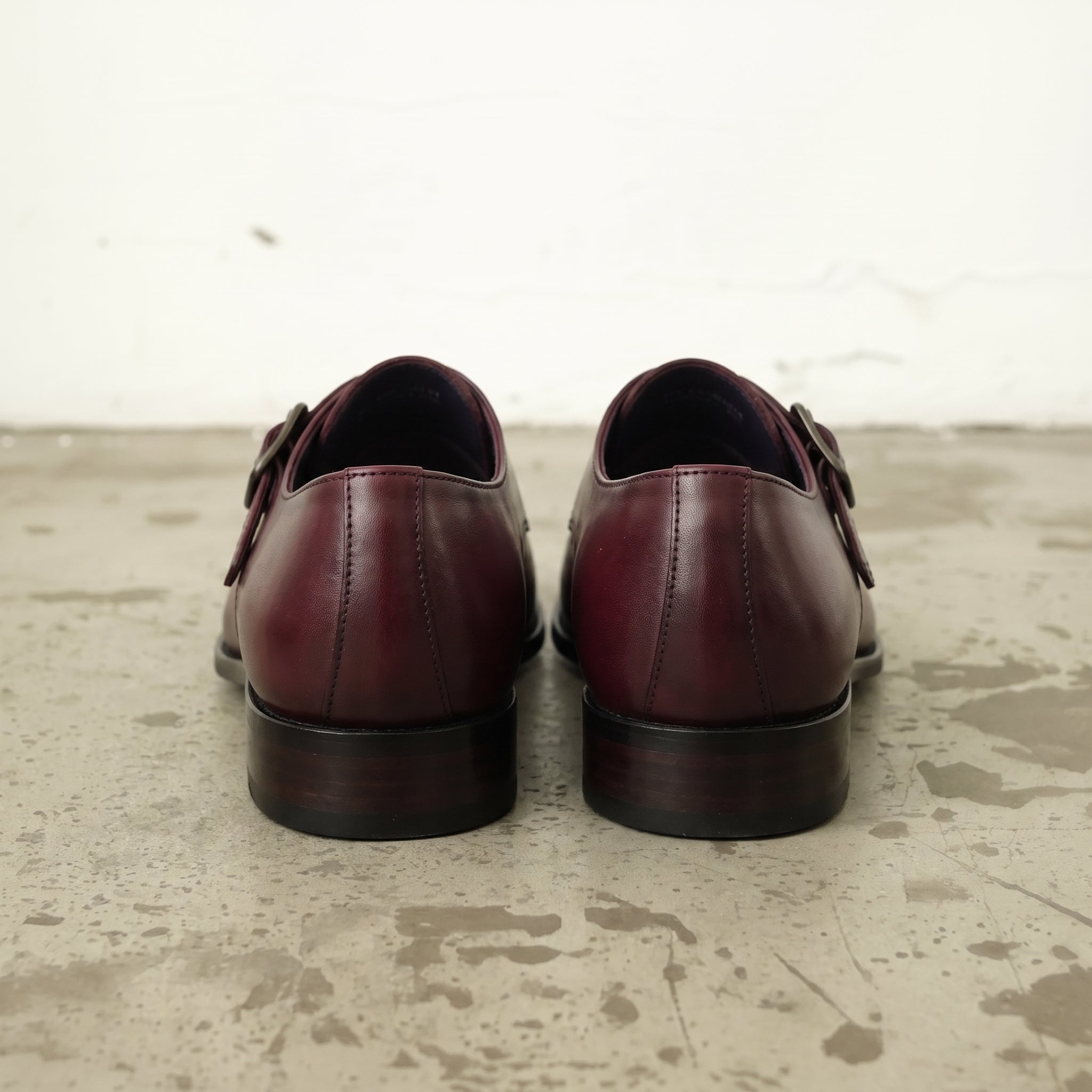 Men's Burgundy Apron-Toe Leather Monk Strap Shoes — Axmouth