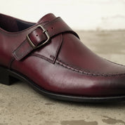 Men's Burgundy Apron-Toe Leather Monk Strap Shoes — Axmouth