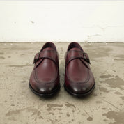 Men's Burgundy Apron-Toe Leather Monk Strap Shoes — Axmouth