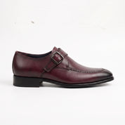 Men's Burgundy Apron-Toe Leather Monk Strap Shoes — Axmouth