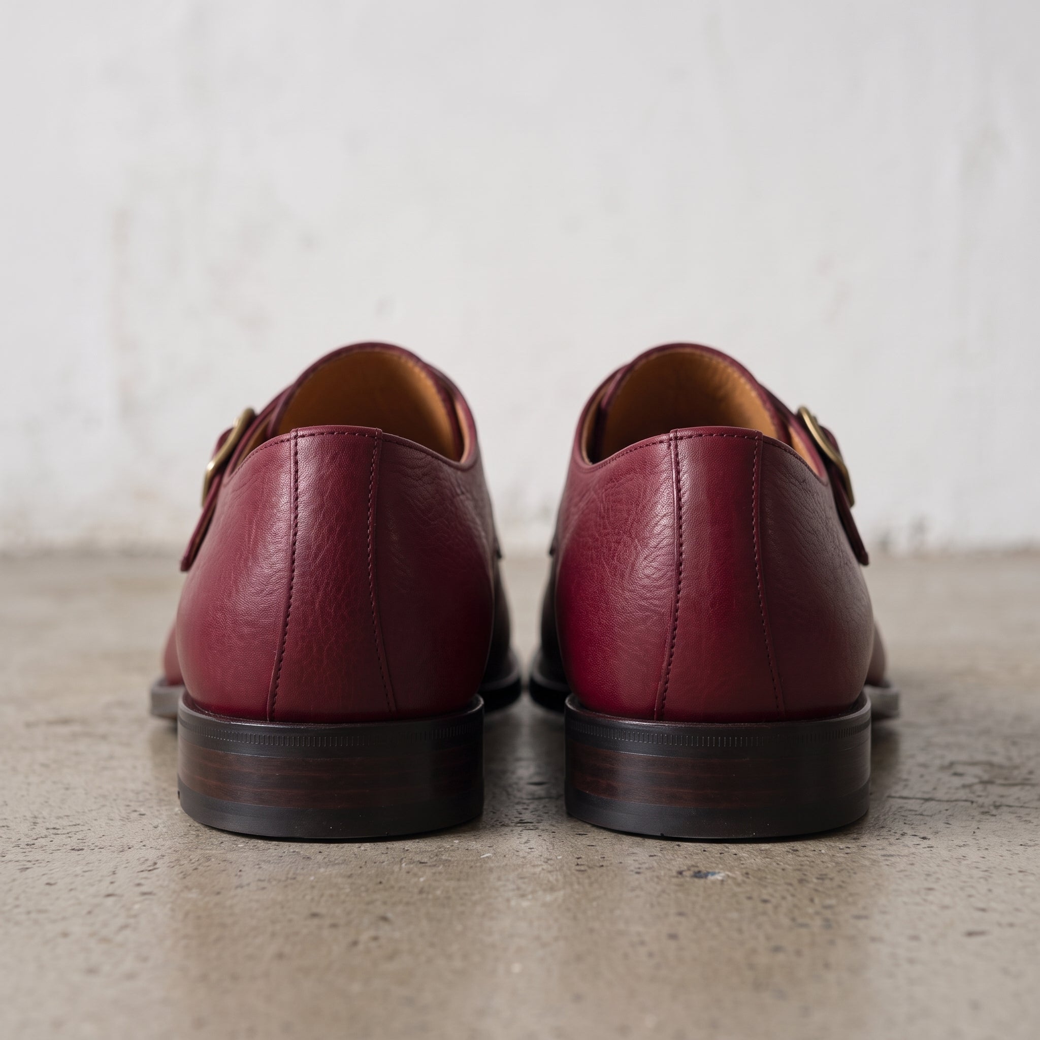 Men's Burgundy Apron-Toe Leather Monk Strap Shoes — Weaver — Weaver