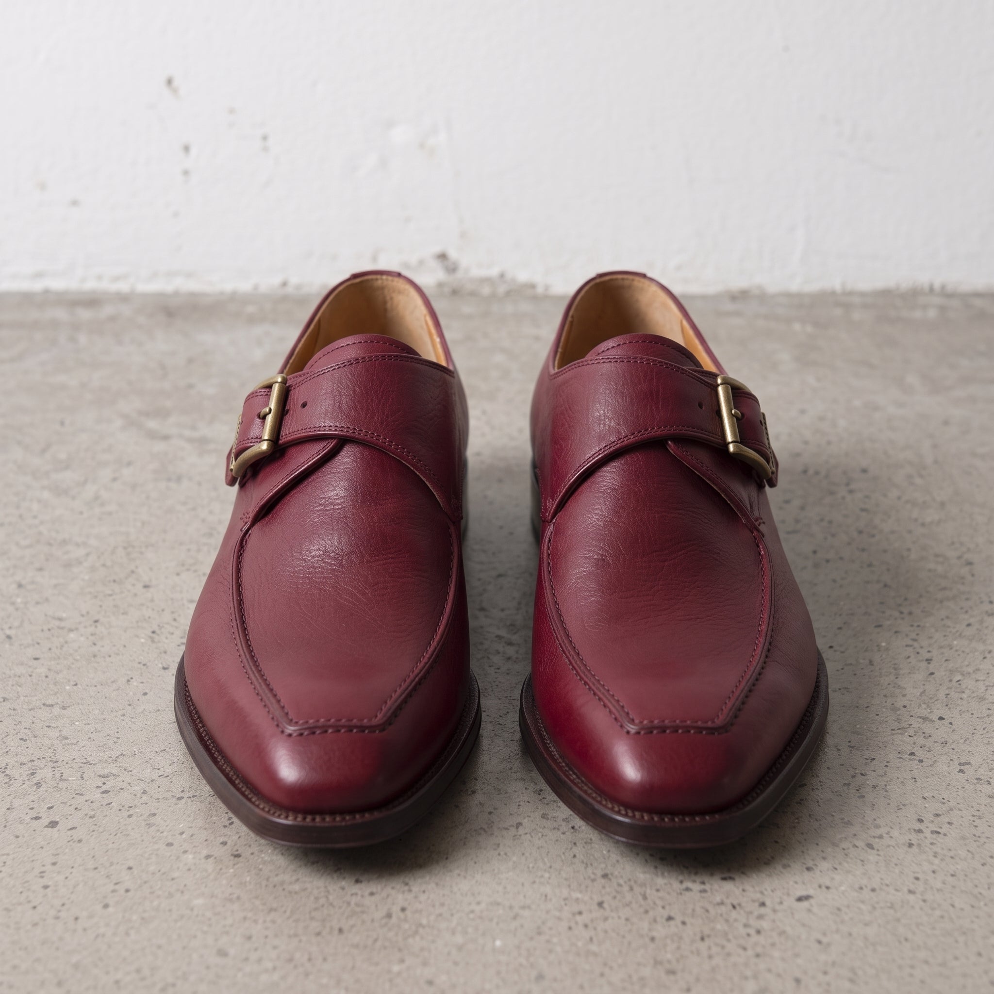 Men's Burgundy Apron-Toe Leather Monk Strap Shoes — Weaver — Weaver