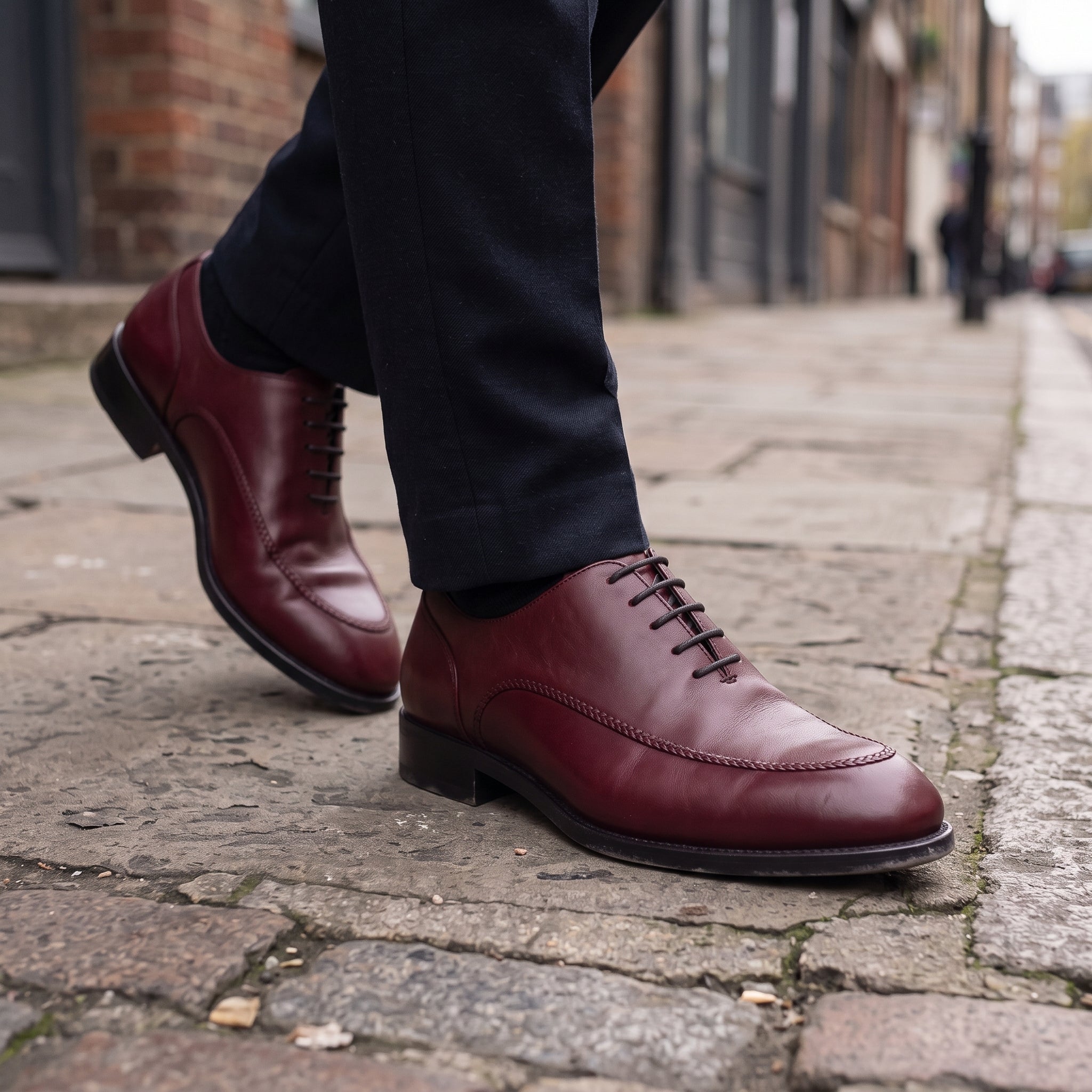 Men's Burgundy Apron-Toe Leather Oxfords — Rodney