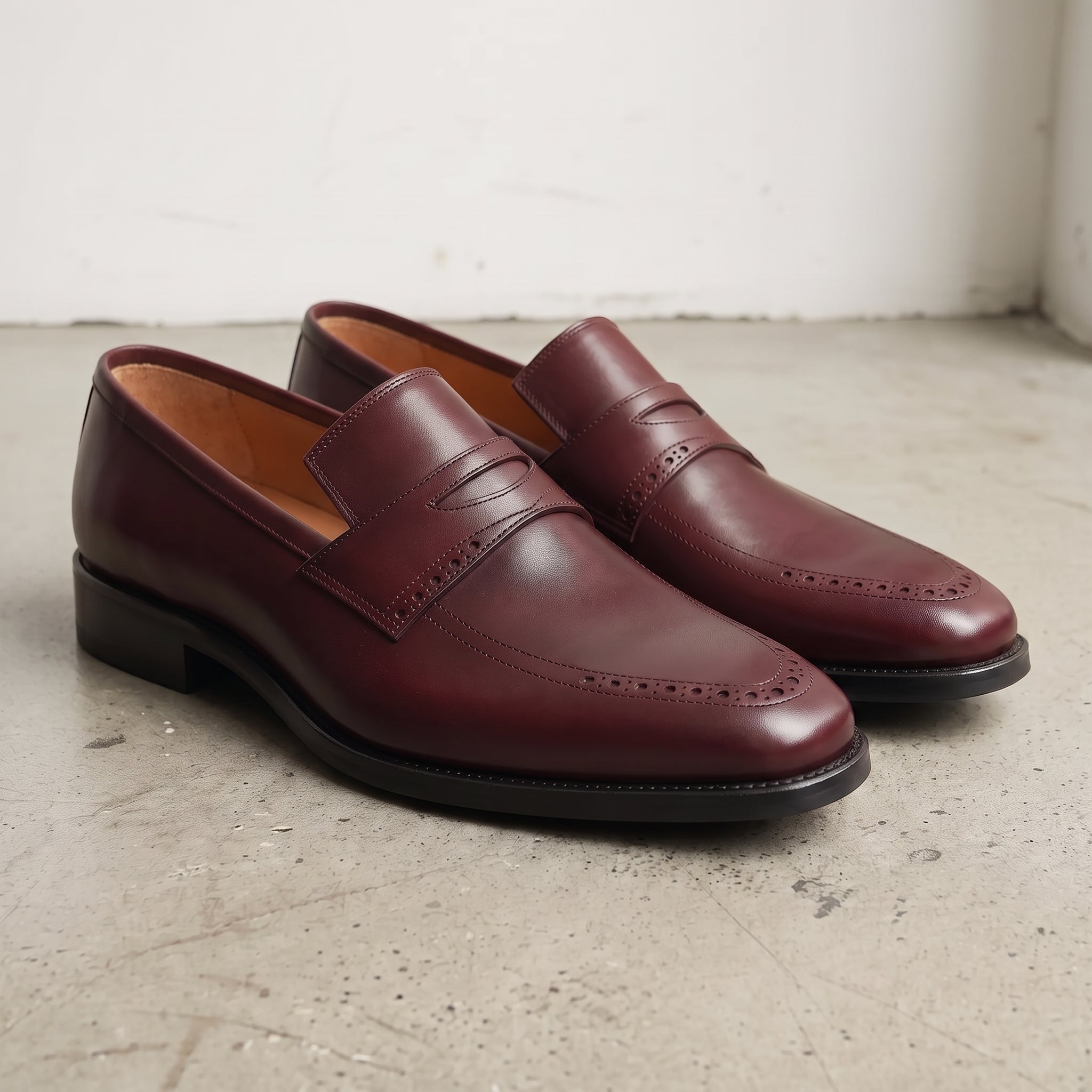 Men's Burgundy Cap-Toe Leather Penny Loafers — Aldwych