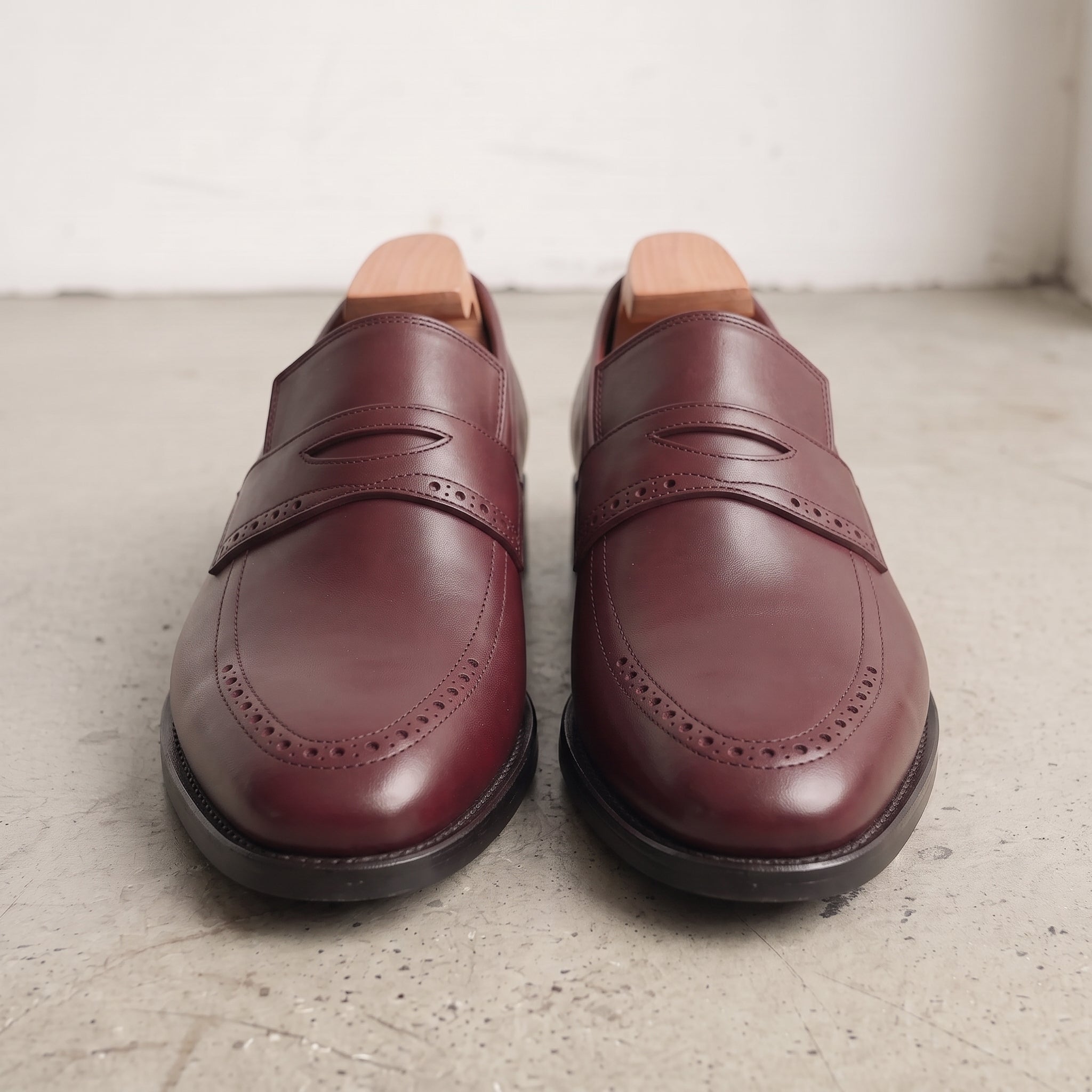 Men's Burgundy Cap-Toe Leather Penny Loafers — Aldwych