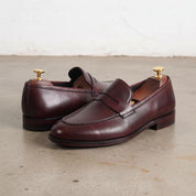 Men's Burgundy Apron-Toe Leather Penny Loafers — Bidborough