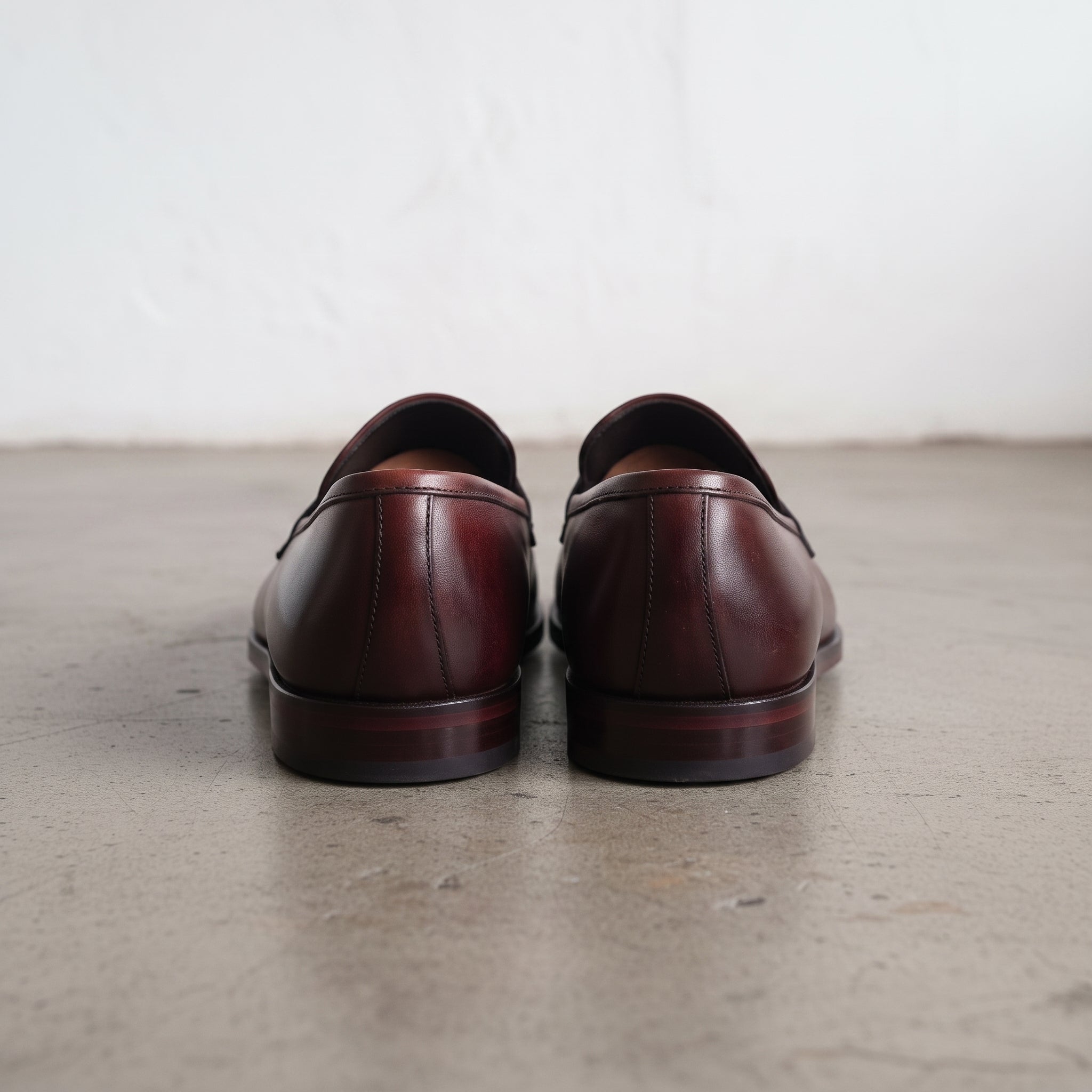 Men's Burgundy Apron-Toe Leather Penny Loafers — Bidborough