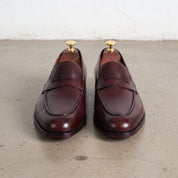 Men's Burgundy Apron-Toe Leather Penny Loafers — Bidborough