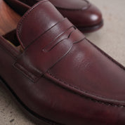 Men's Burgundy Apron-Toe Leather Penny Loafers — Bidborough
