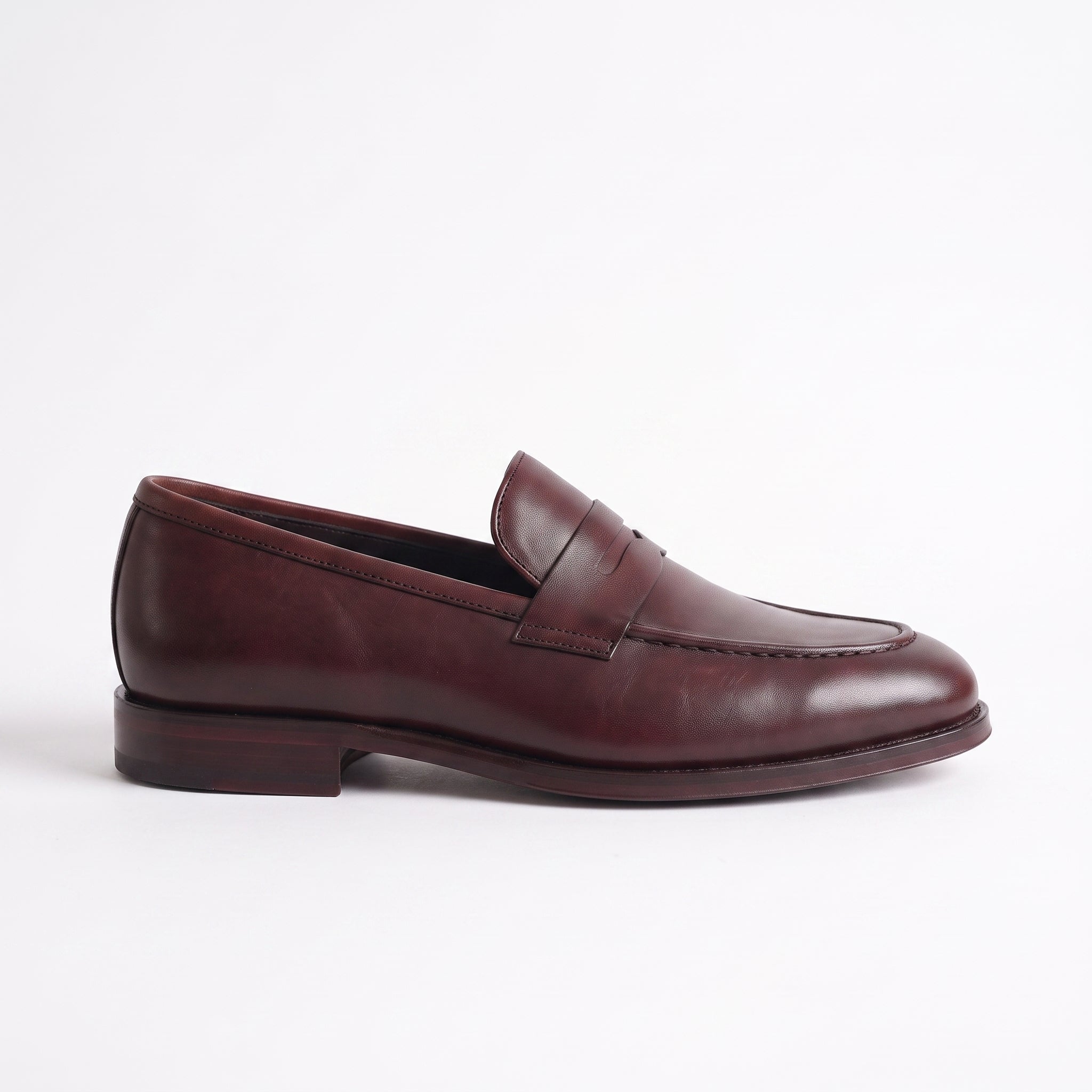 Men's Burgundy Apron-Toe Leather Penny Loafers — Bidborough
