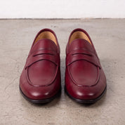 Men's Burgundy Apron-Toe Leather Penny Loafers — Bradley