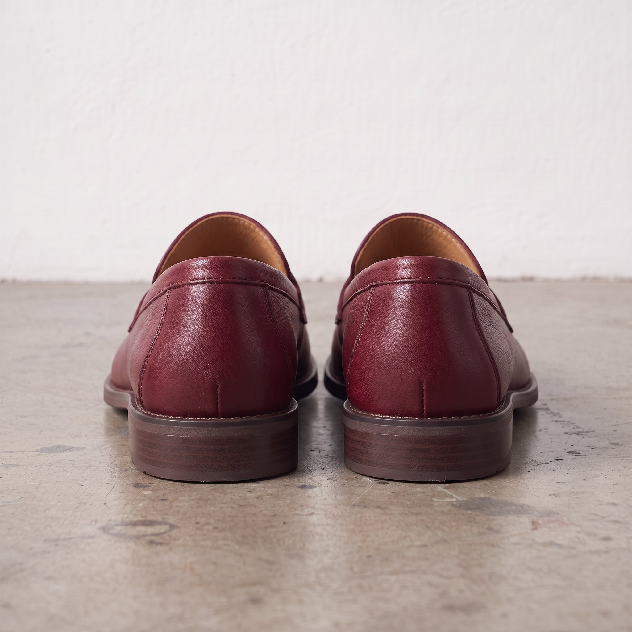 Men's Burgundy Apron-Toe Leather Penny Loafers — Elsley