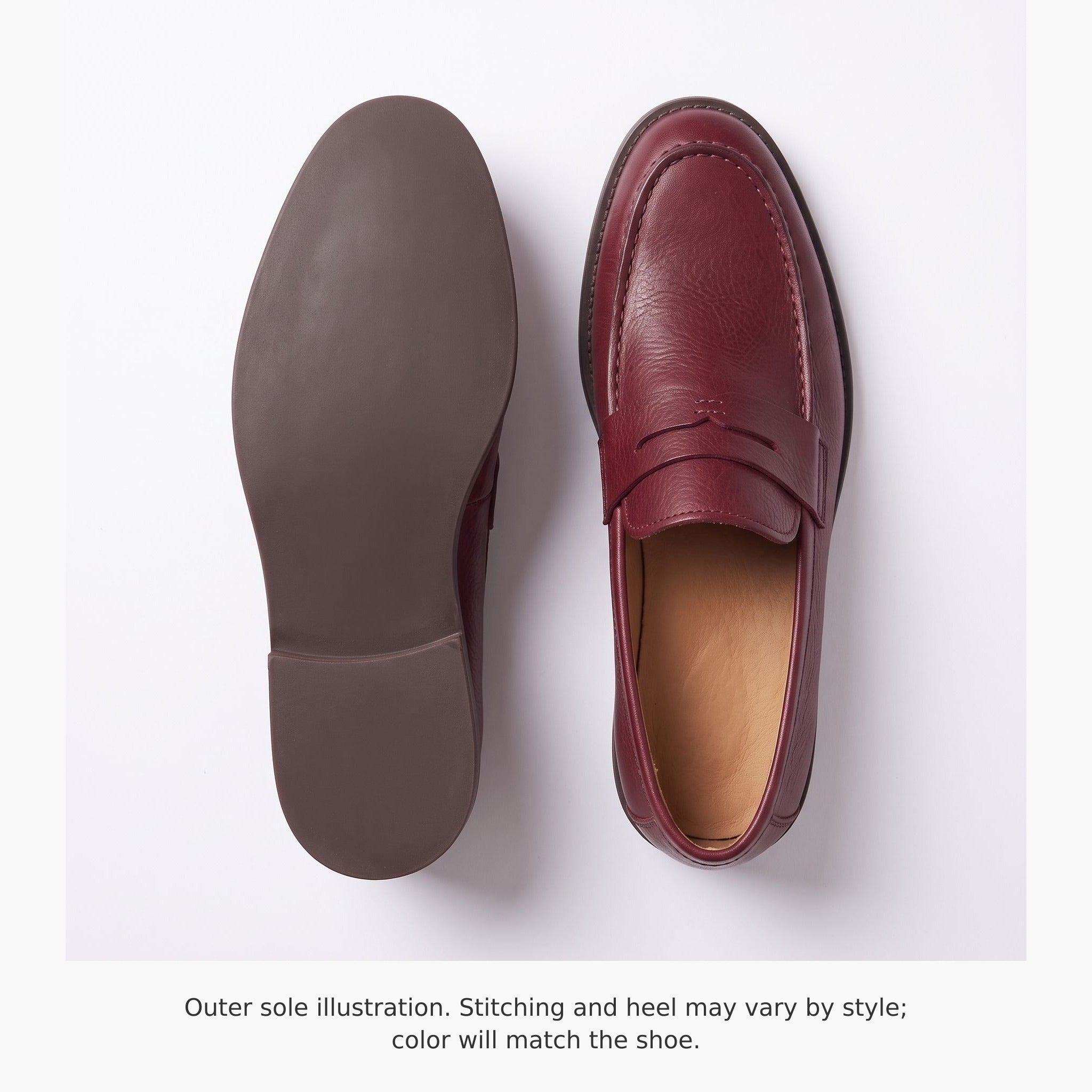 Men's Burgundy Apron-Toe Leather Penny Loafers — Elsley