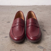 Men's Burgundy Apron-Toe Leather Penny Loafers — Elsley