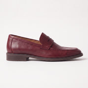 Men's Burgundy Apron-Toe Leather Penny Loafers — Elsley