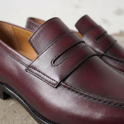 Men's Burgundy Apron-Toe Leather Penny Loafers — Martindale