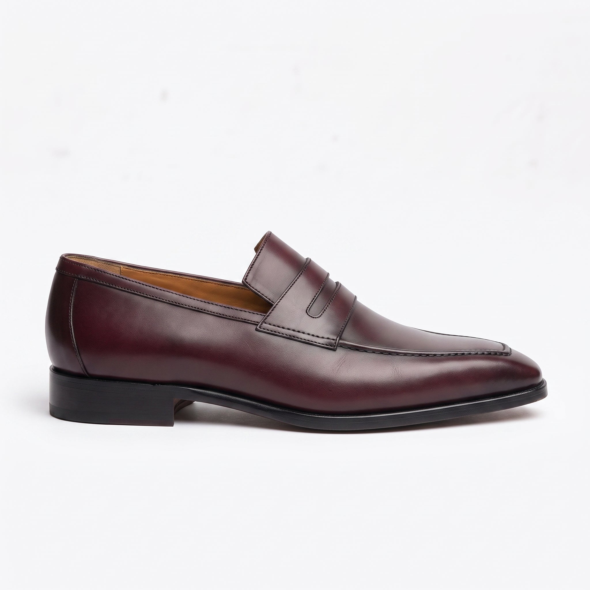 Men's Burgundy Apron-Toe Leather Penny Loafers — Martindale