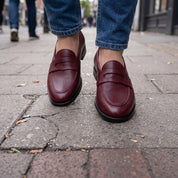 Men's Burgundy Apron-Toe Leather Penny Loafers — Randolph