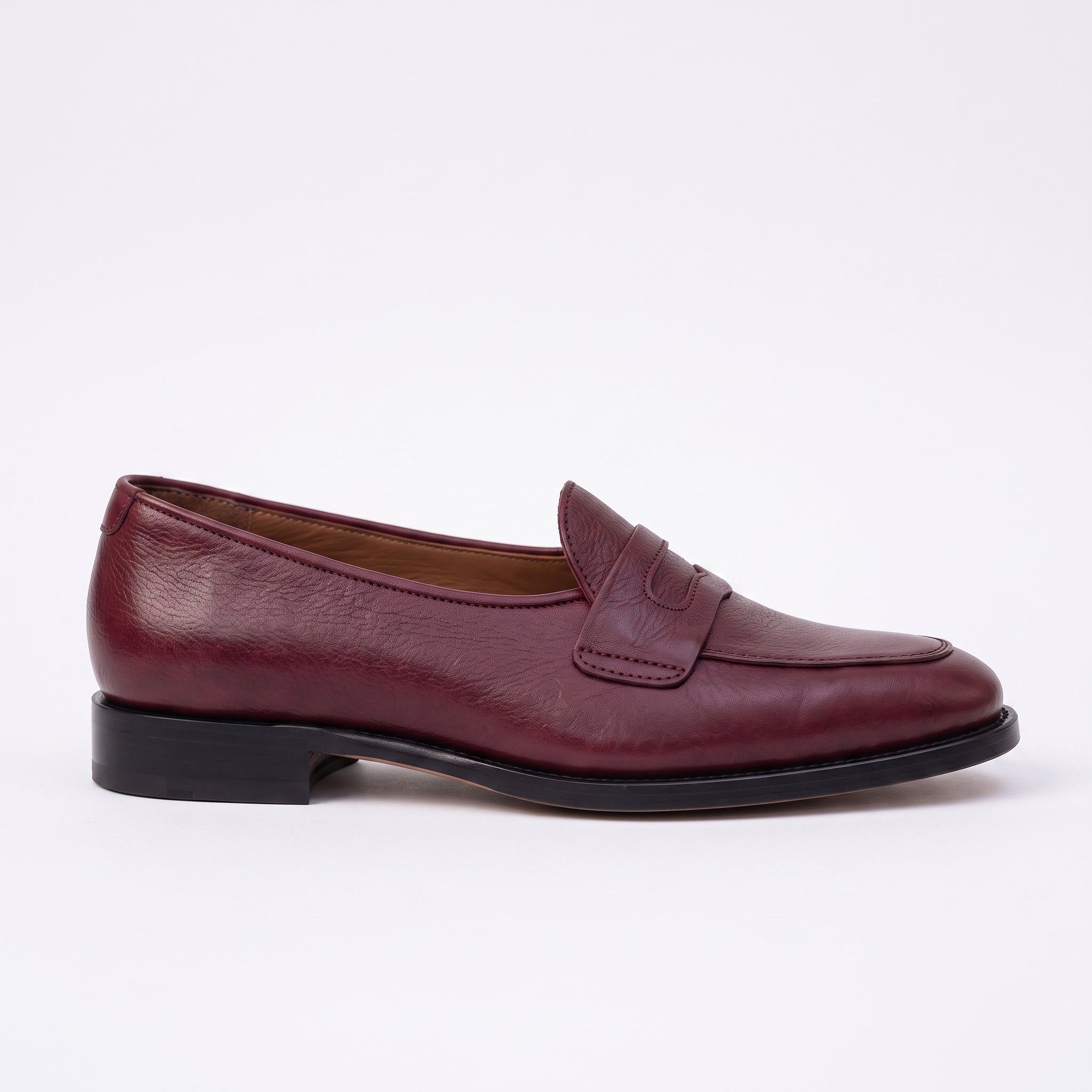 Men's Burgundy Apron-Toe Leather Penny Loafers — Randolph